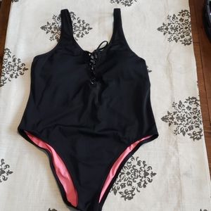 PINK Victoria's Secret Black One-Piece Swimsuit with Pink Lining